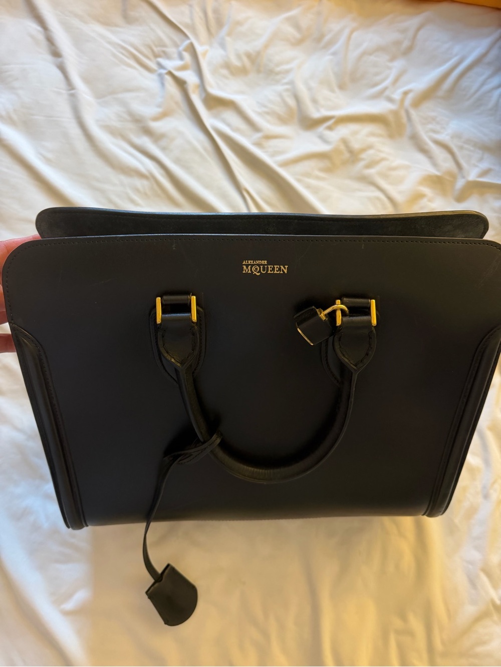 Alexander McQueen Black Leather Top-Handle Bag